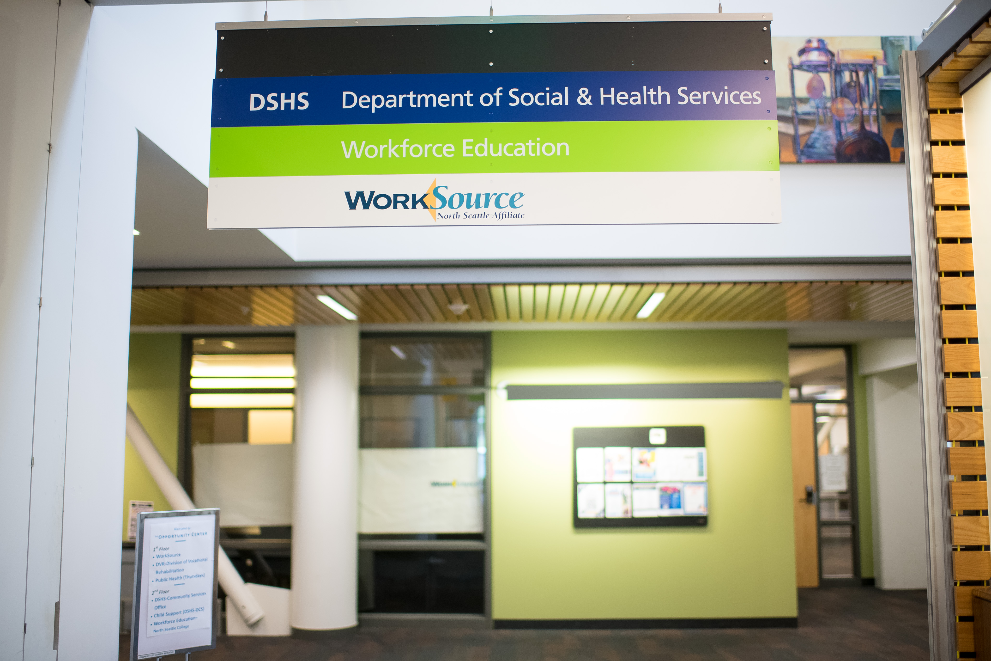 DSHS Department of social health services Workforce Education Work source north Seattle Affiliate sign in building